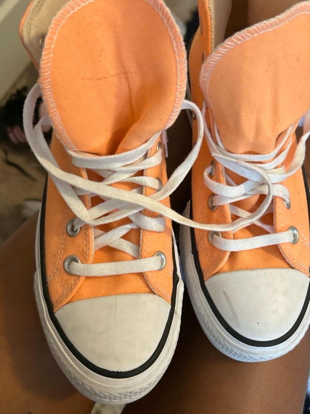 Converse High Top Sneakers in Peach Orange with White Accents